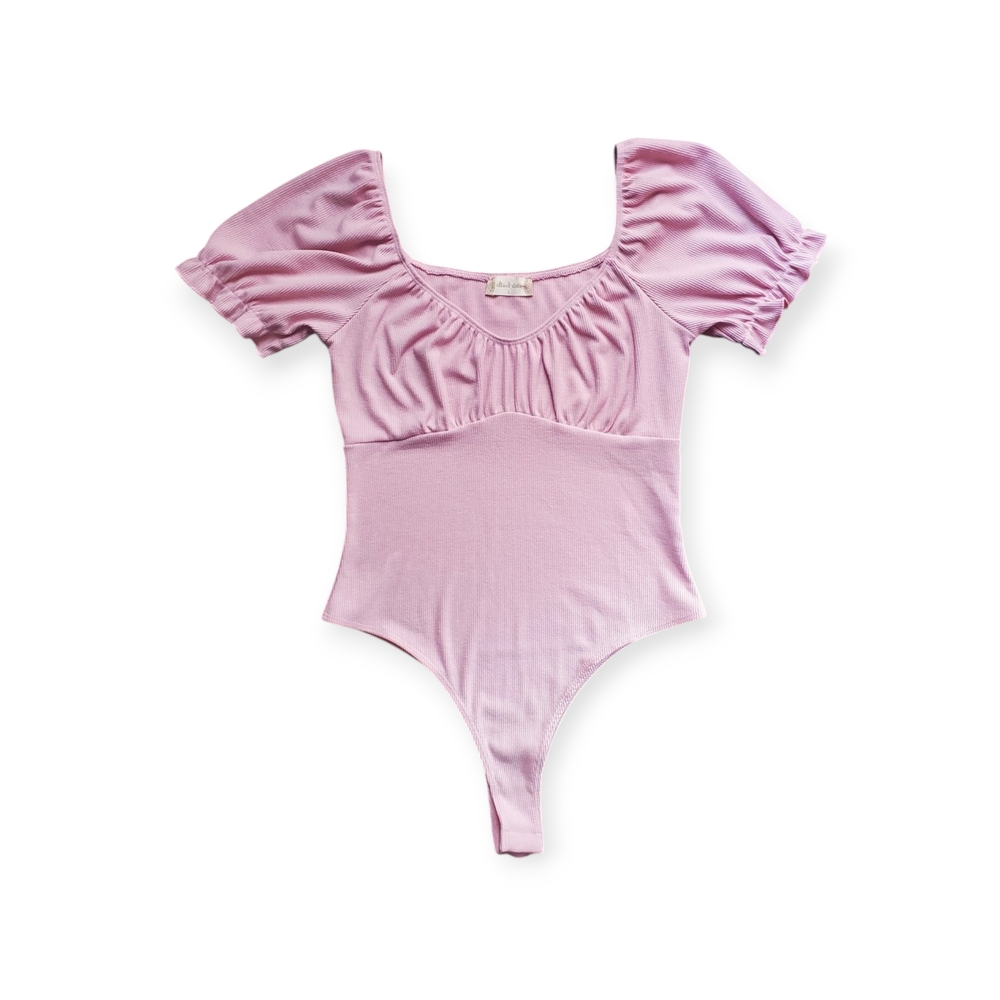 Altar'd State Women's Pink Puff Sleeve Bodysuit Size L